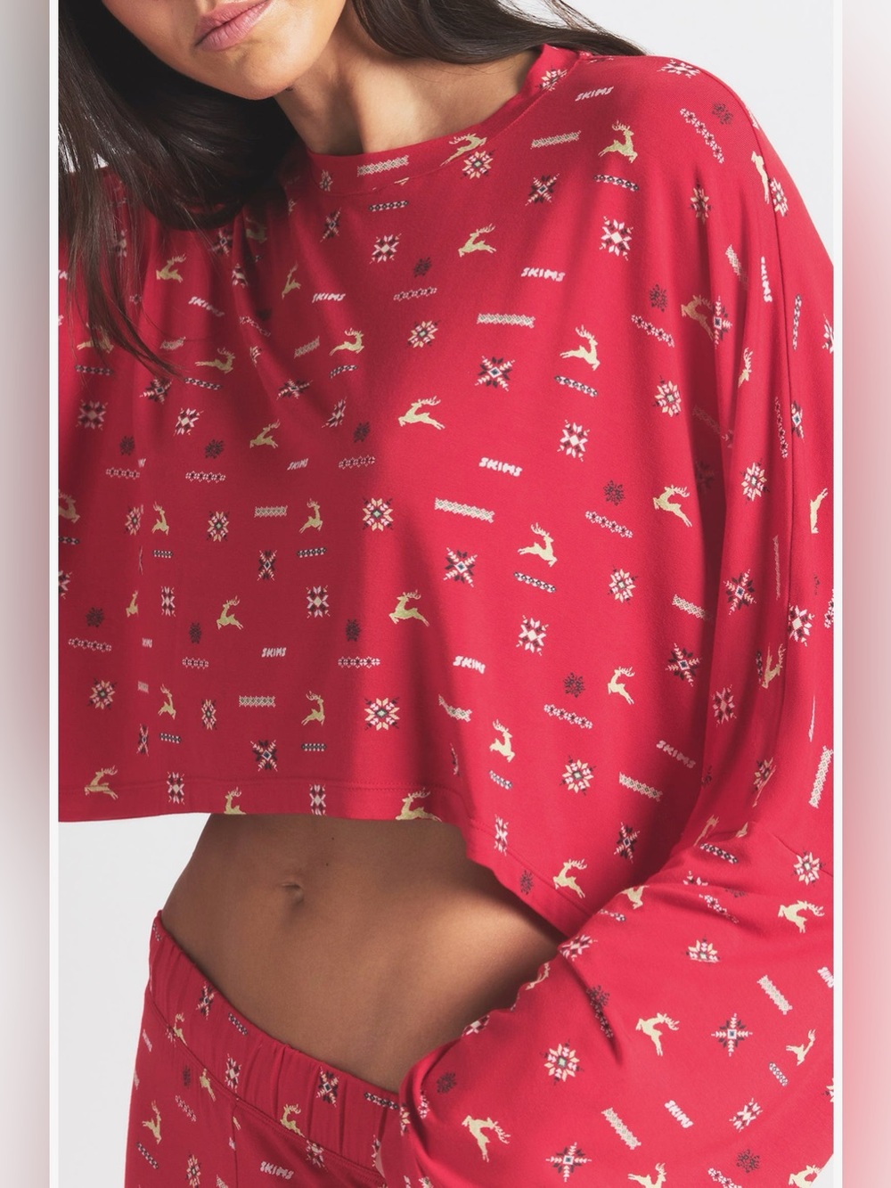 Skims Sleep Crop Long Sleeve Modal Blend Pajamas